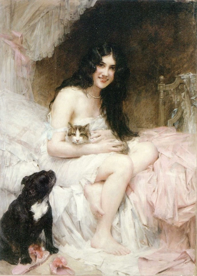 Donna con cane e gatto - Calinerie